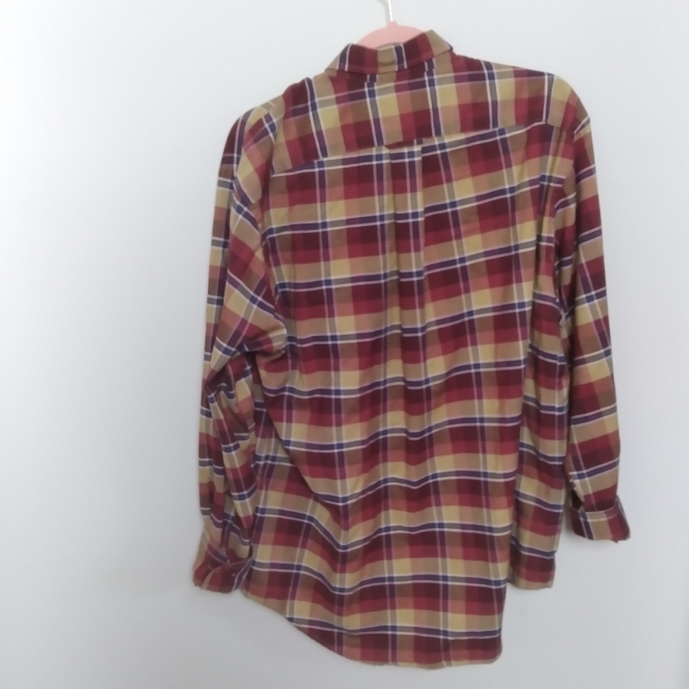Towncraft Wrinkle Free Red & Mustard Yellow Plaid Long Sleeve Button Down Shirt - Picture 2 of 6